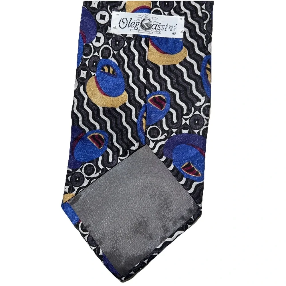 Oleg Cassini Black Geometric Neck Tie